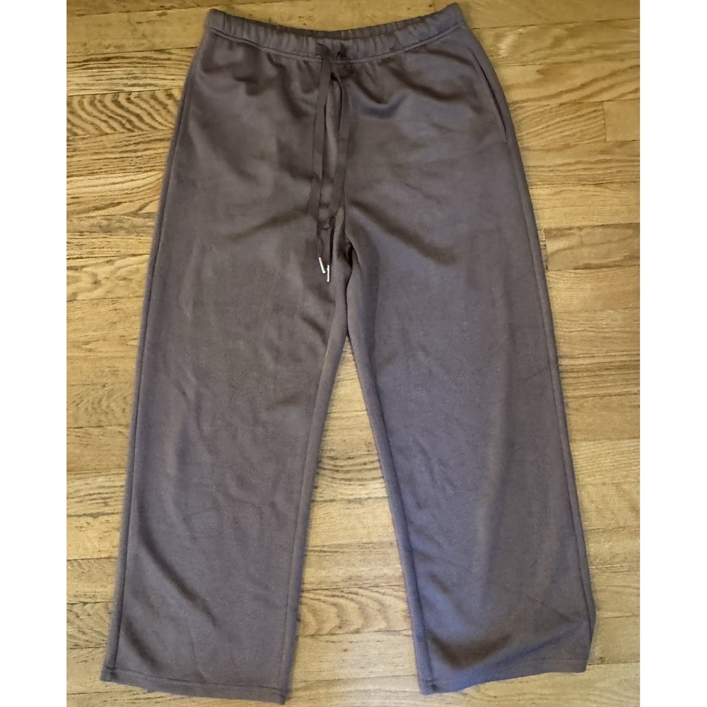 Sampeel Women's Brown Knit Sweatpants Straight Leg Mid Rise Drawstring Pockets